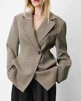 Blazer cintré croisé pied-de-poule beige Almond