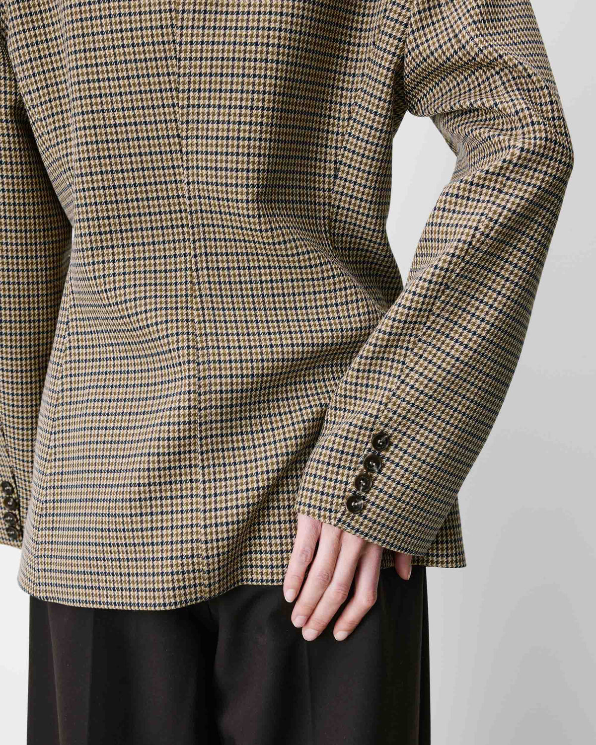Blazer cintré croisé pied-de-poule beige Almond