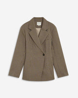 Blazer cintré croisé pied-de-poule beige Almond