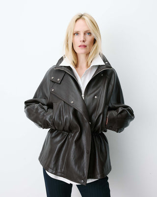 Veste ample similicuir taille ajustable chocolat Auburn
