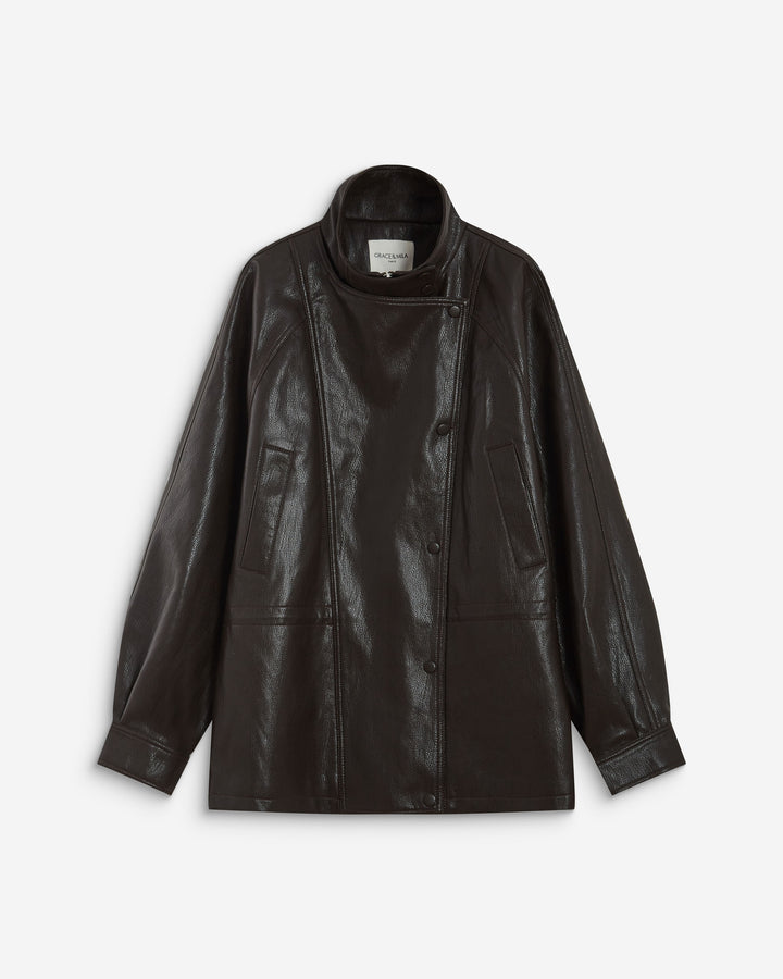 Veste ample similicuir taille ajustable chocolat Auburn