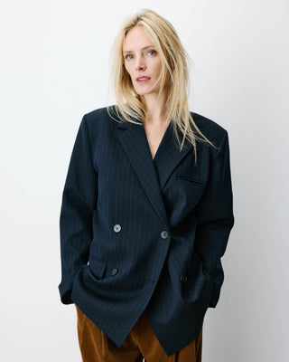 Blazer croisé à rayures marine Auguste