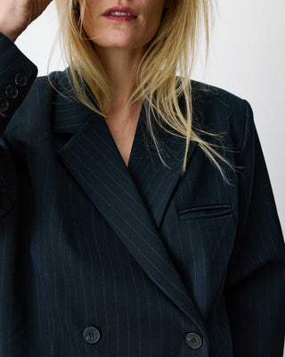 Blazer croisé à rayures marine Auguste