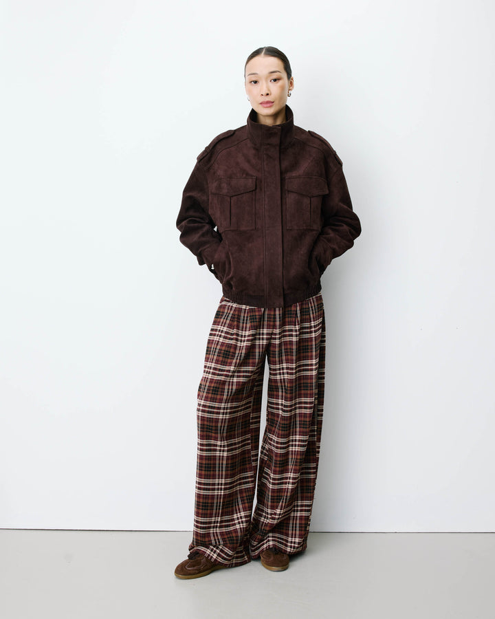 Veste oversize suédine col montant chocolat Arielle