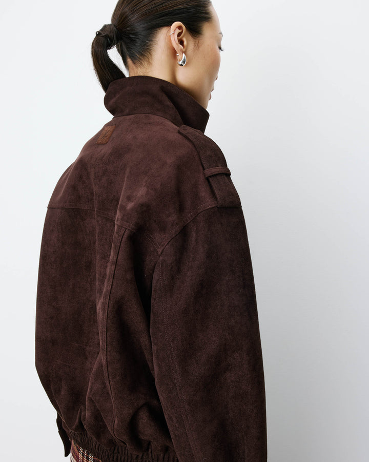 Veste oversize suédine col montant chocolat Arielle