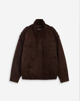 Veste oversize suédine col montant chocolat Arielle