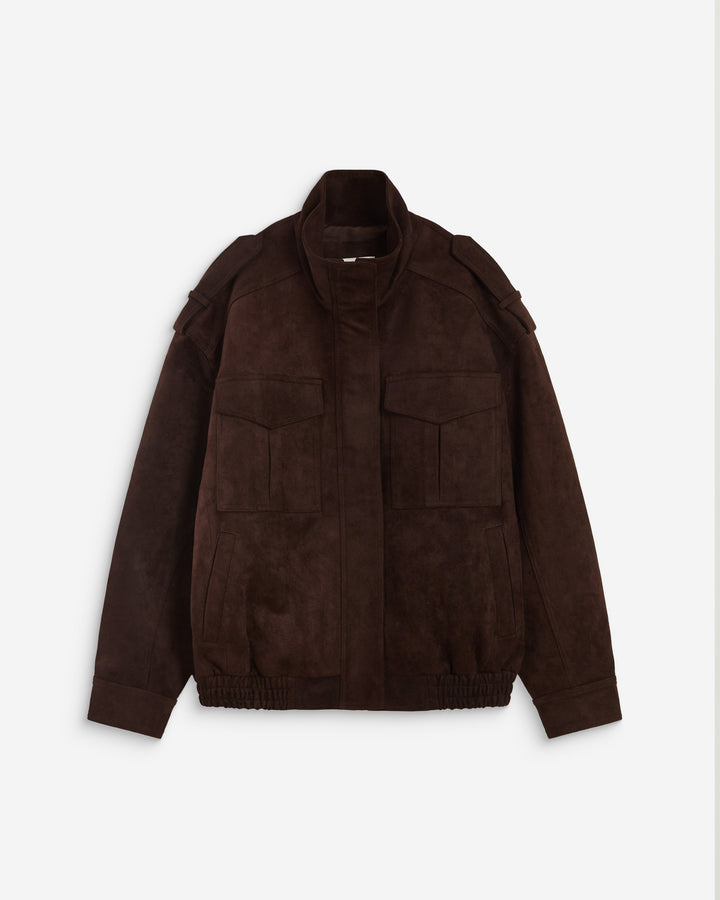 Veste oversize suédine col montant chocolat Arielle