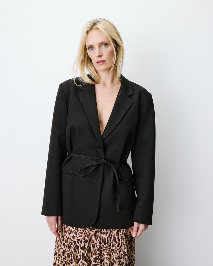 Blazer droit cintré à la taille chocolat Acario