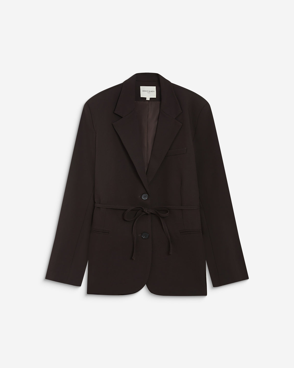 Blazer droit cintré à la taille chocolat Acario