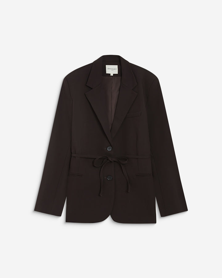 Blazer droit cintré à la taille chocolat Acario