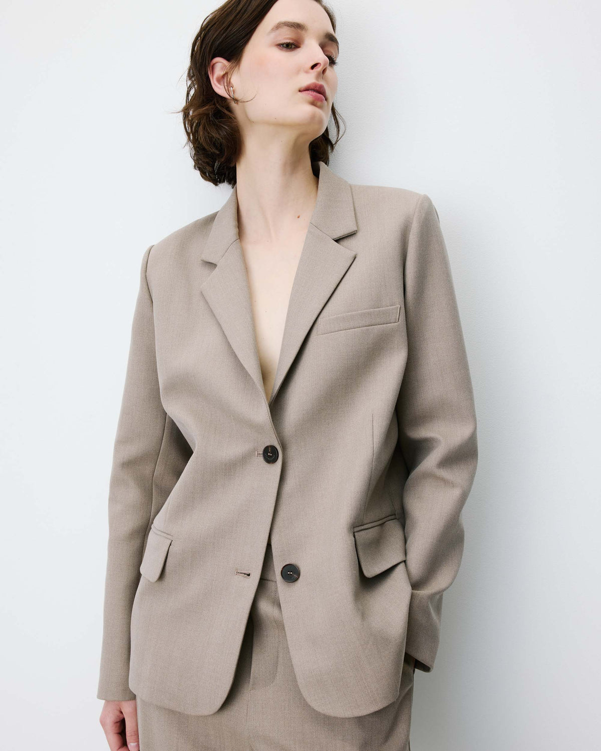 Blazer droit simple boutonnage à poches beige Alarick