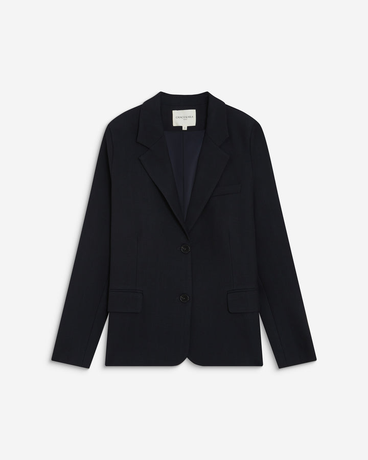 Blazer droit simple boutonnage à poches marine Alarick