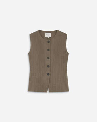 Gilet tailleur rayé col rond boutonné rayure Aristide