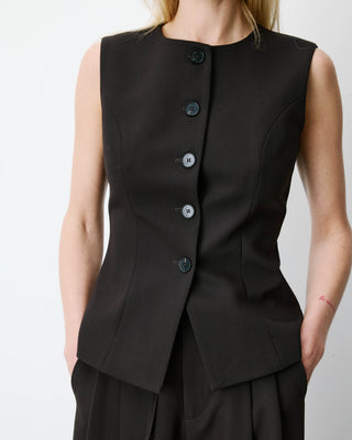 Gilet tailleur col rond boutonné chocolat Aristide