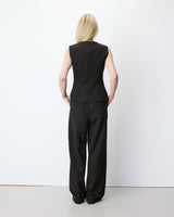 Gilet tailleur col rond boutonné chocolat Aristide