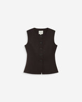 Gilet tailleur col rond boutonné chocolat Aristide