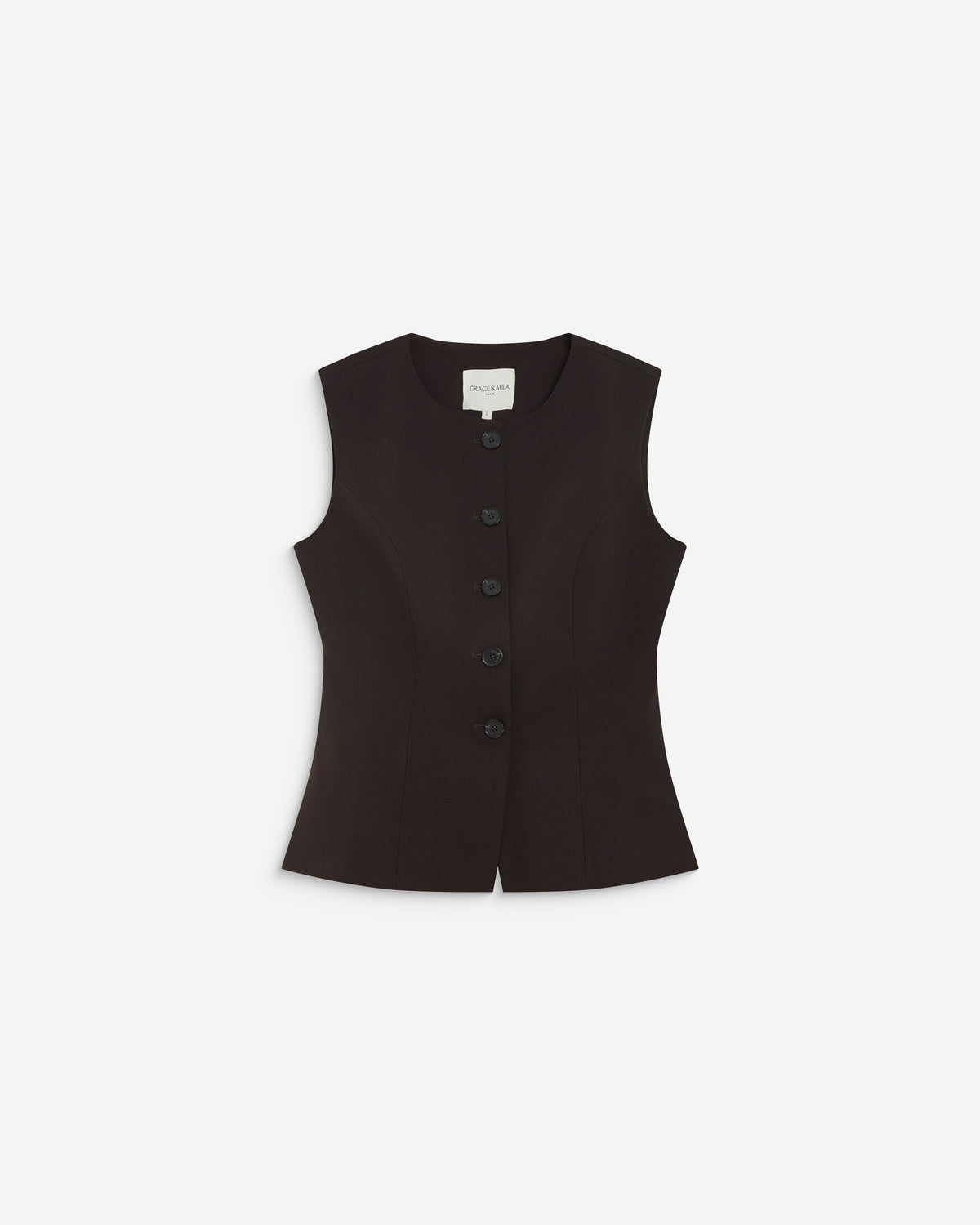 Gilet tailleur col rond boutonné chocolat Aristide