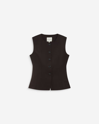 Gilet tailleur col rond boutonné chocolat Aristide