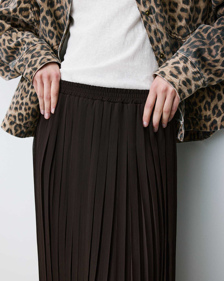 Jupe longue plissée chocolat Anissa