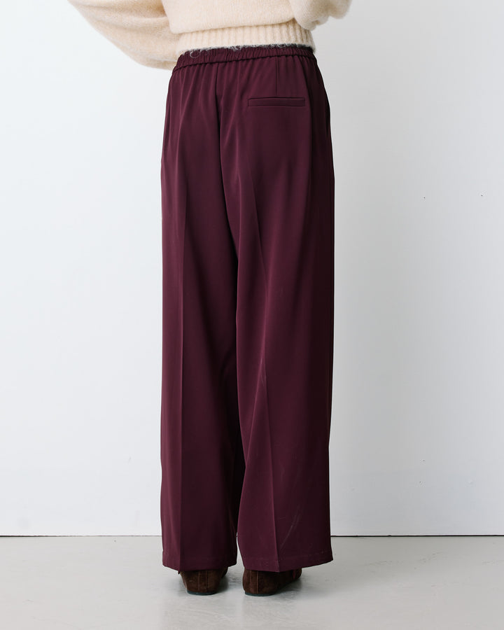 Pantalon fluide jambe large taille mi-haute aubergine Noblesse