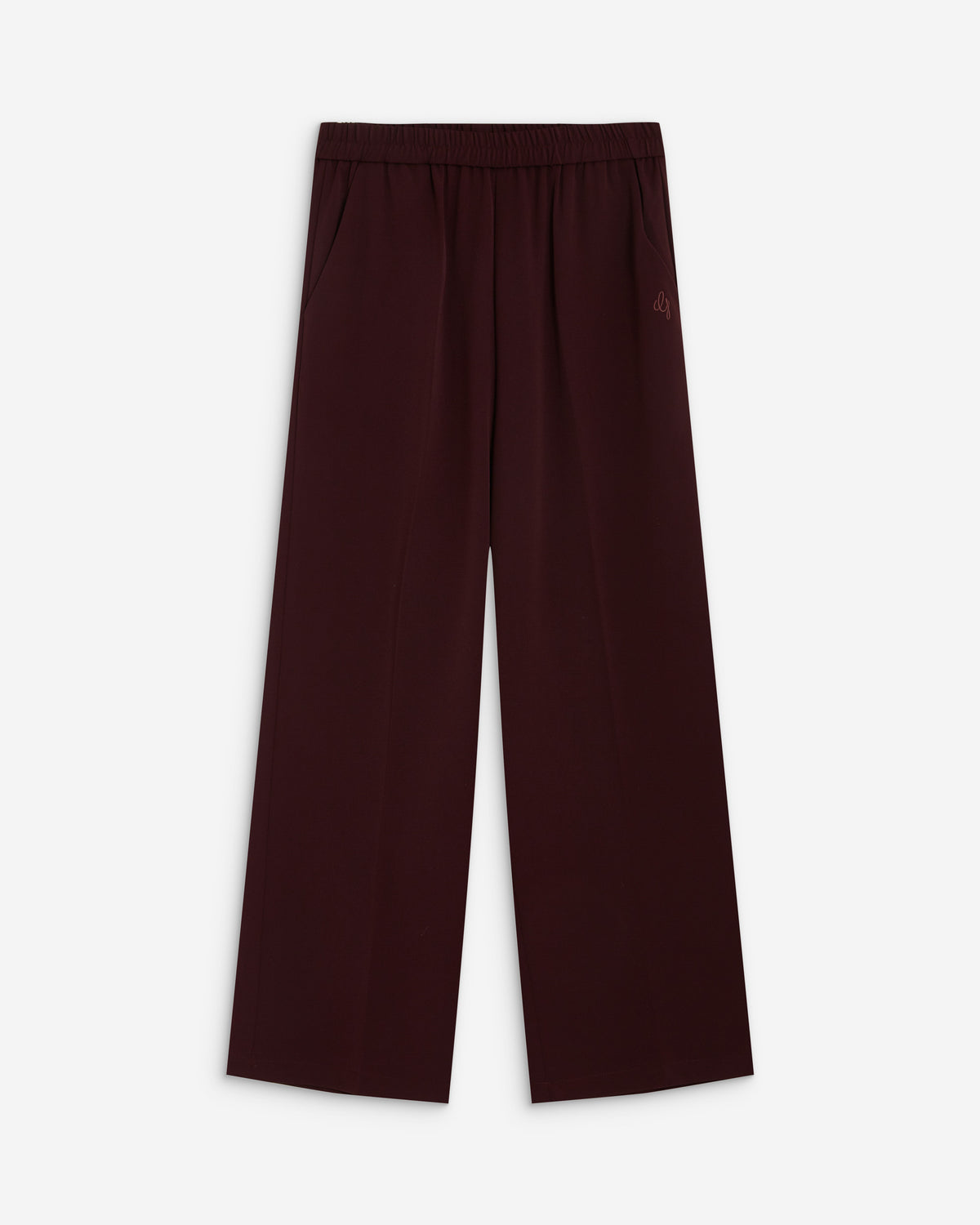 Pantalon fluide jambe large taille mi-haute aubergine Noblesse