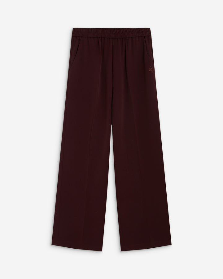 Pantalon fluide jambe large taille mi-haute aubergine Noblesse