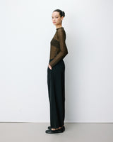 Pantalon fluide jambe large taille mi-haute noir Noblesse