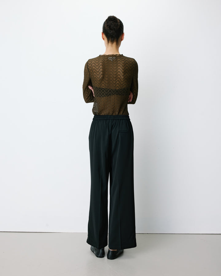 Pantalon fluide jambe large taille mi-haute noir Noblesse