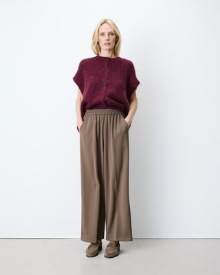 Pantalon fluide jambe large taille mi-haute taupe Noblesse