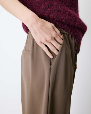 Pantalon fluide jambe large taille mi-haute taupe Noblesse