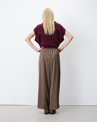 Pantalon fluide jambe large taille mi-haute taupe Noblesse