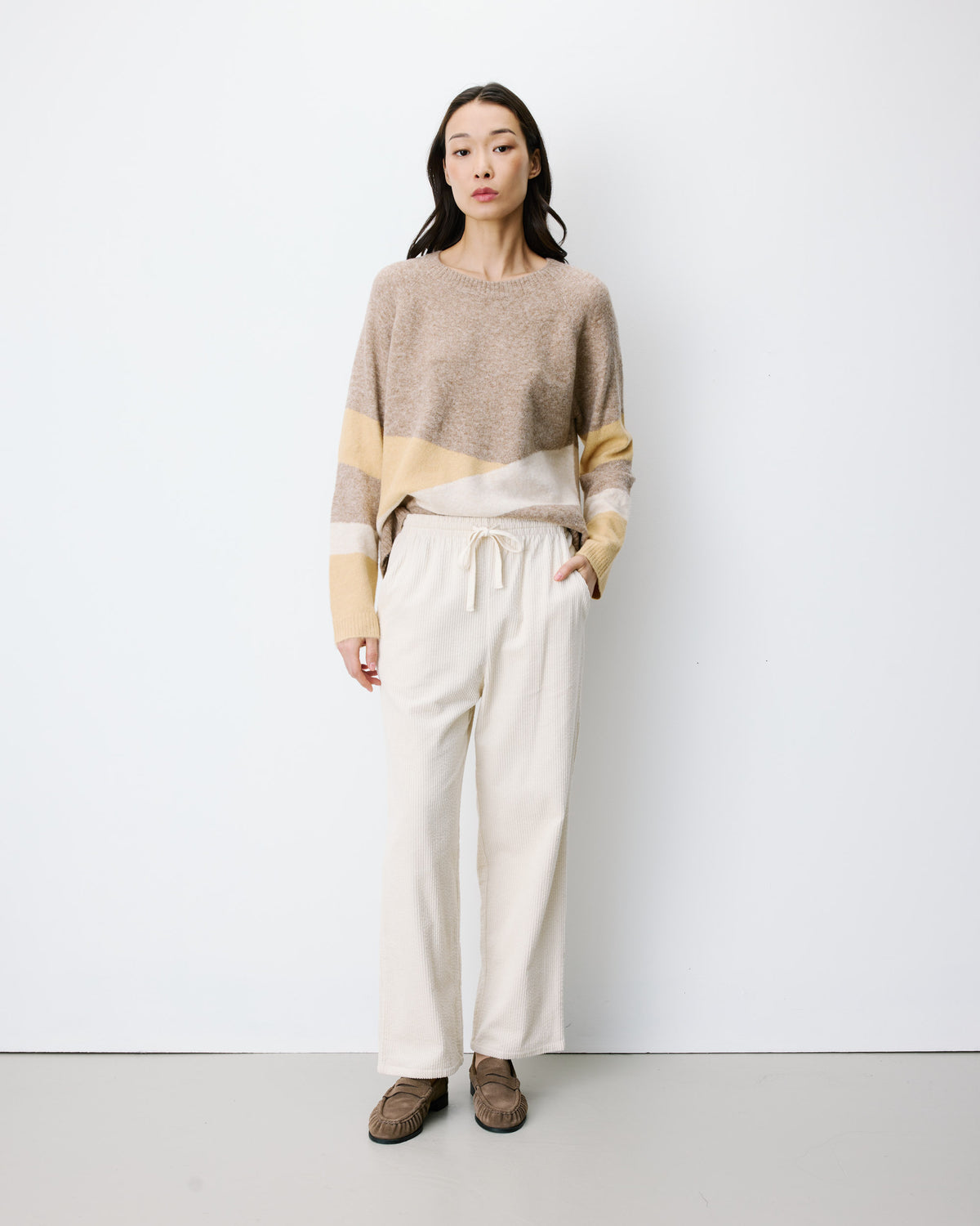 Corduroy pants with adjustable waist ecru Liberty