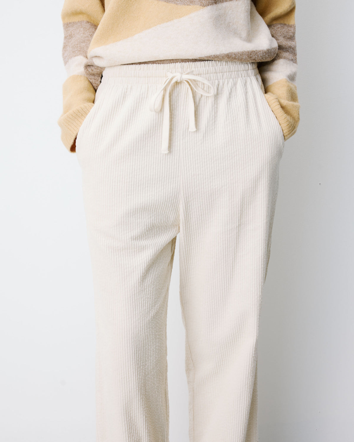 Corduroy pants with adjustable waist ecru Liberty