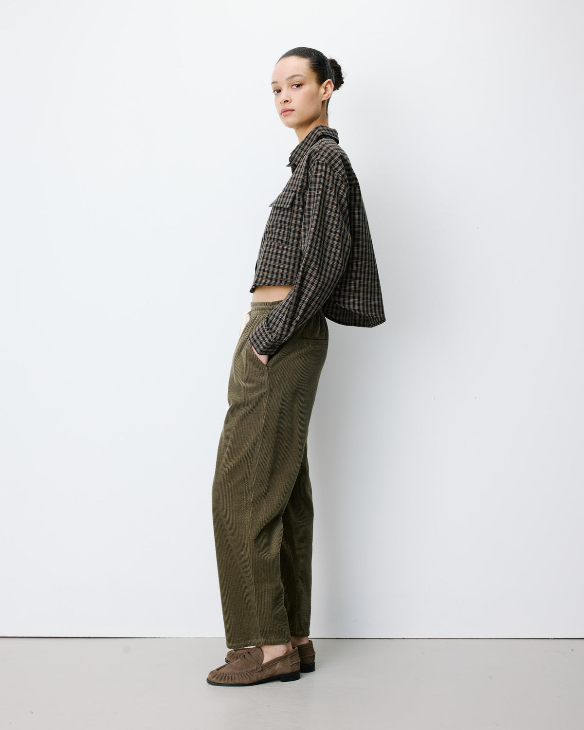 Corduroy pants with adjustable waist kaki Liberty