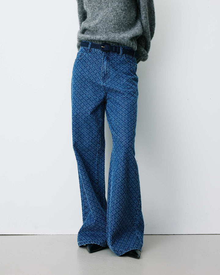Jean taille haute loose imprimé mediumblue Socca