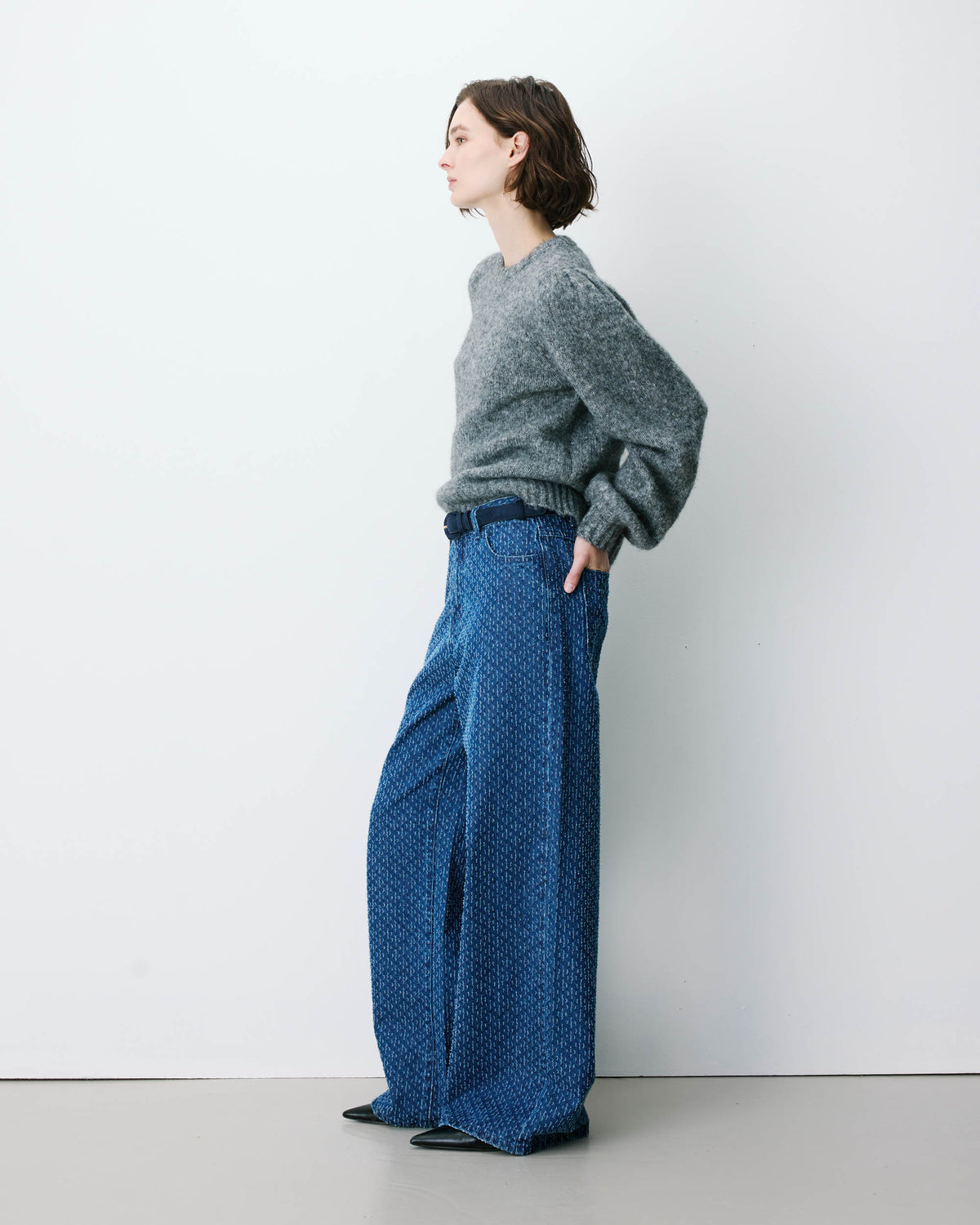 Jean taille haute loose imprimé mediumblue Socca