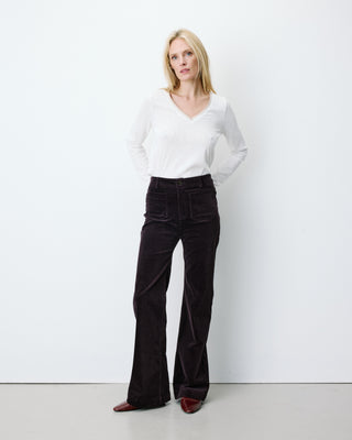 Pantalon droit velours côtelé aubergine Alban