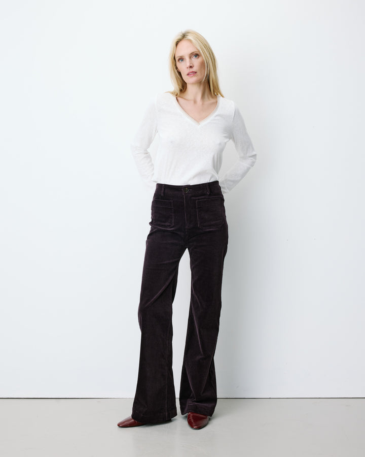 Pantalon droit velours côtelé aubergine Alban