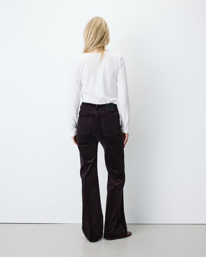 Pantalon droit velours côtelé aubergine Alban