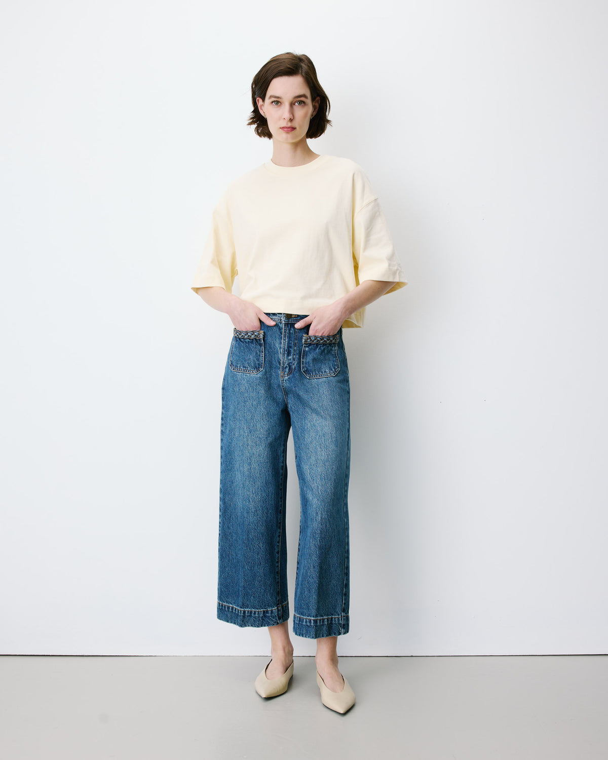 Jean 7/8 taille haute poches plaquées vintageblue Johan