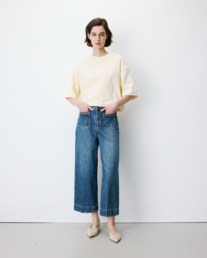 Jean 7/8 taille haute poches plaquées vintageblue Johan