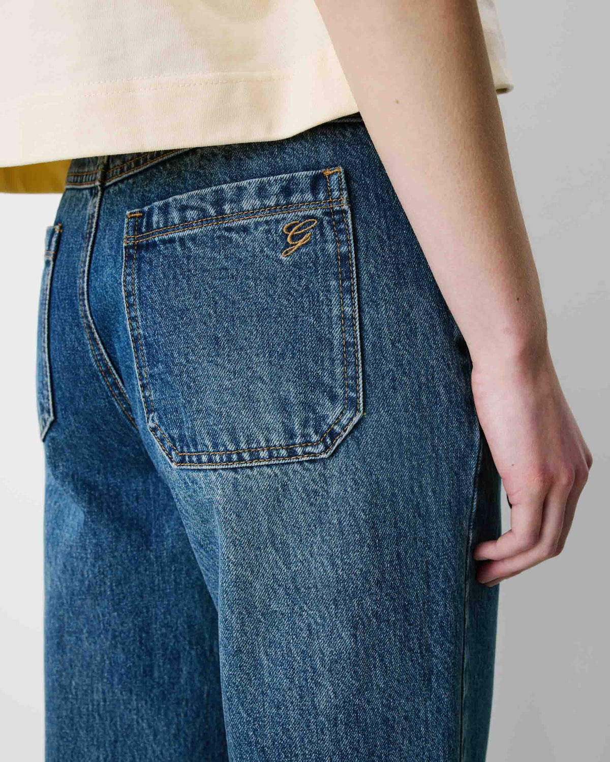 Jean 7/8 taille haute poches plaquées vintageblue Johan