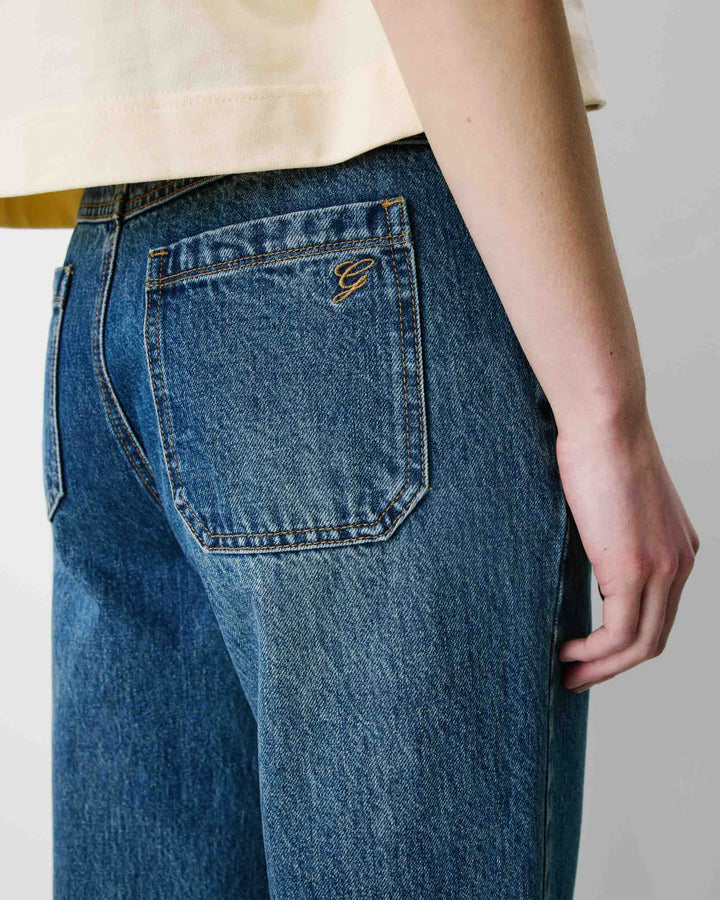 Jean 7/8 taille haute poches plaquées vintageblue Johan