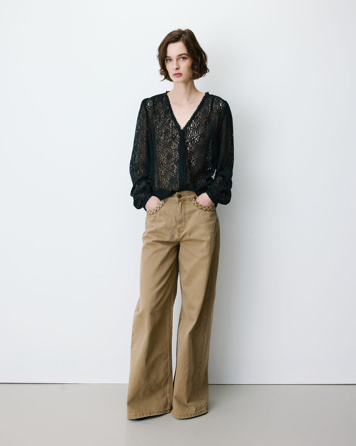 Jean jambe large poches tressées mocha Julian