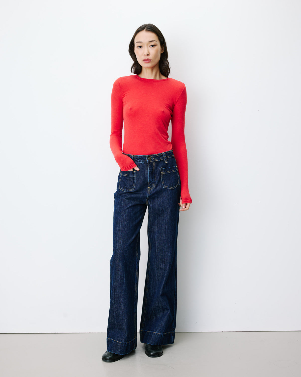 Jean droit taille haute poches plaquées darkblue Jacob