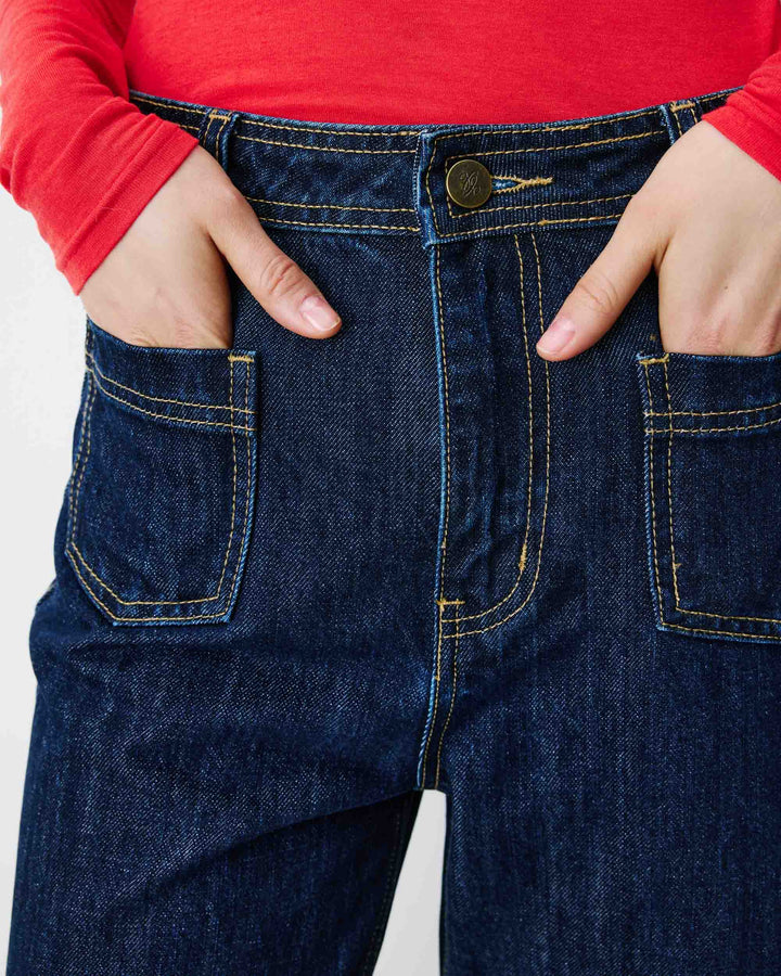 Jean droit taille haute poches plaquées darkblue Jacob
