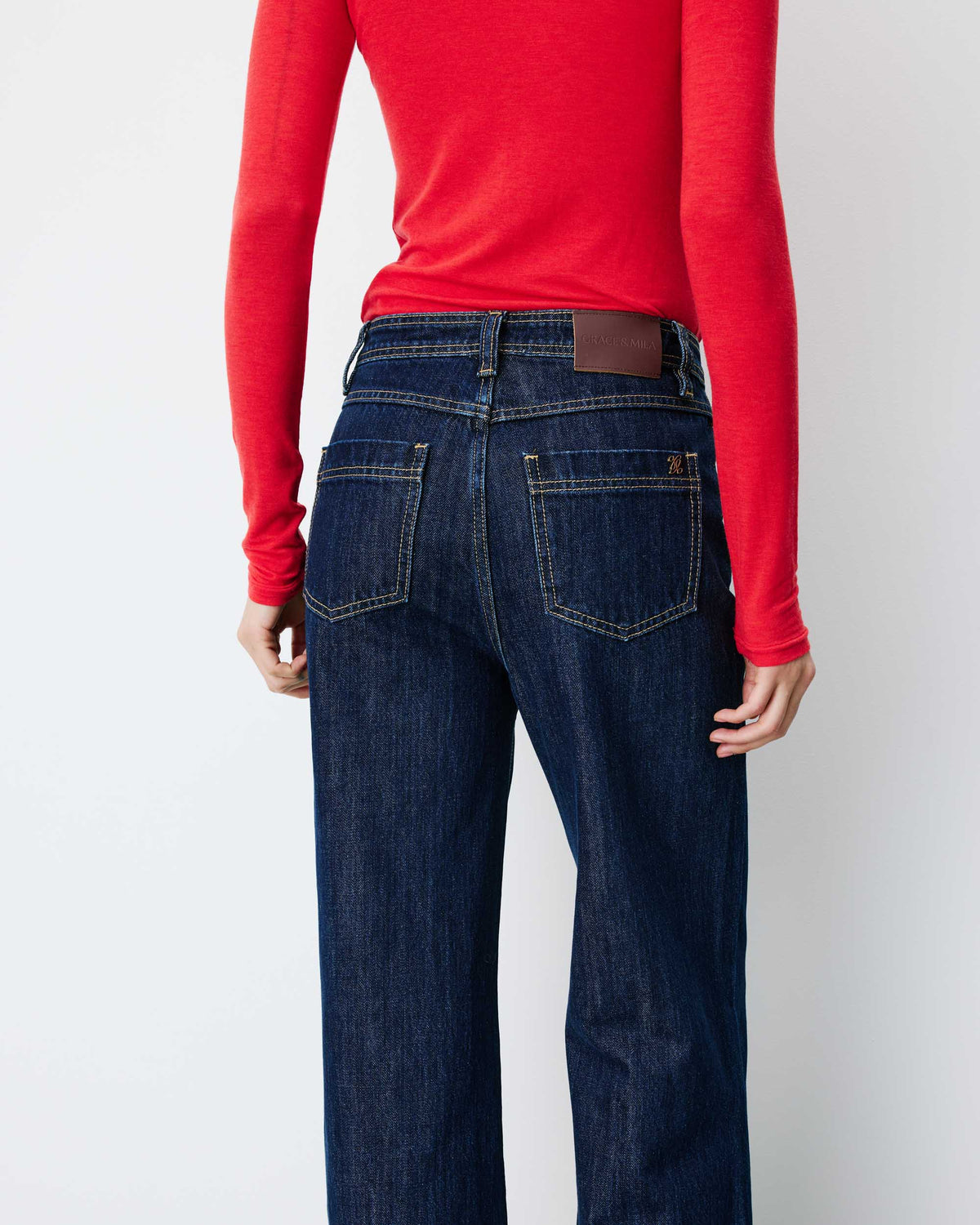 Jean droit taille haute poches plaquées darkblue Jacob