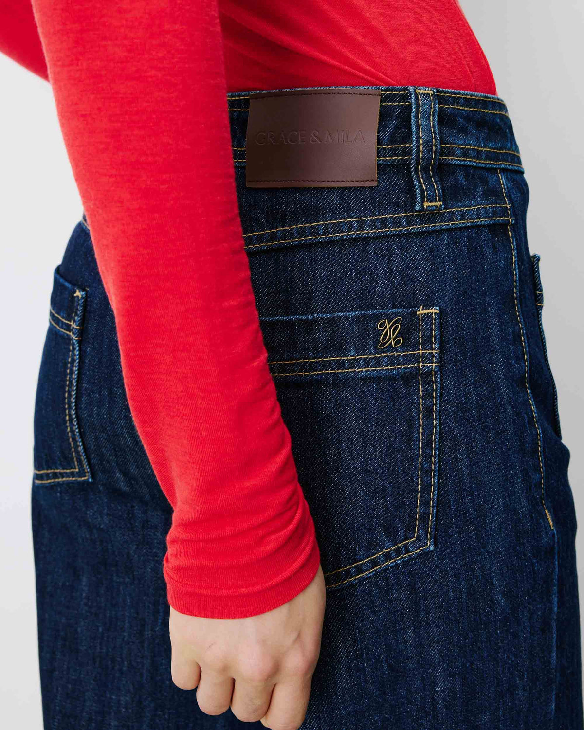 Jean droit taille haute poches plaquées darkblue Jacob