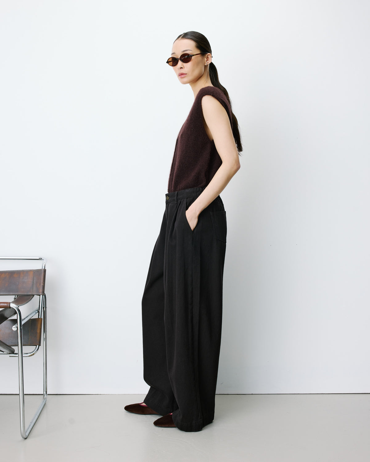 Jean baggy taille mi haute chocolat John
