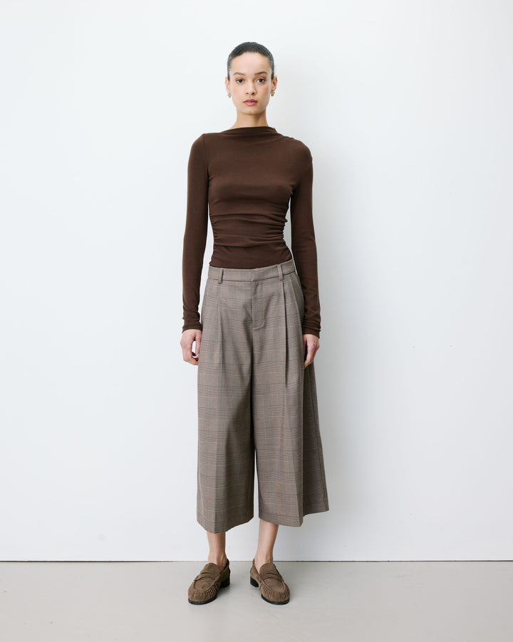 Pantalon jupe-culotte prince de Galles beige Arnold